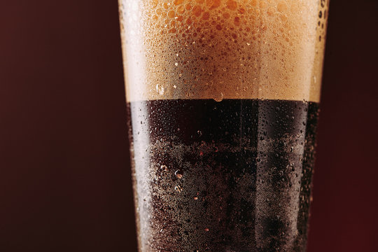 Cold Brew Nitro Coffee Macro Shot.  Foam, Bubbles And Water Drops.