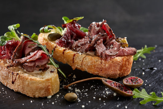canape with meat  and vegetables