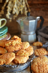 Fresh cookies with coconut in a rustic setting