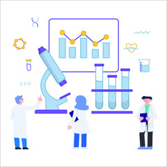 Vector Illustration Flat Style Medical Scientists Doing Research Analysis and Investigation