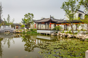 Lake in Asian garden, Suzhou, China