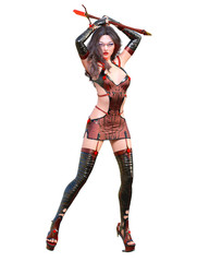 3D japanese assassin warrior amazon woman render.