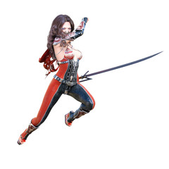 3D japanese assassin woman render.