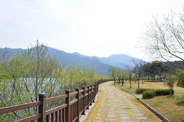 Fototapeta premium Lakeside promenade in Gui-myeon, Wanju-gun, South Korea.