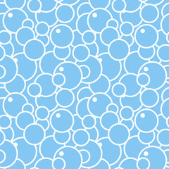 Abstract geometric vector seamless pattern. White crossing circles on blue background. Abstract bubble pattern. Vector illustration. Simple design for fabric, wallpaper, scrapbooking