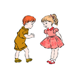 Happy boy and girl standing together. 