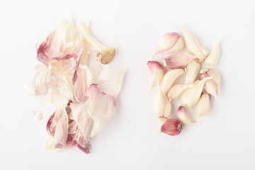 Onion slices with husk Isolated on a white background
