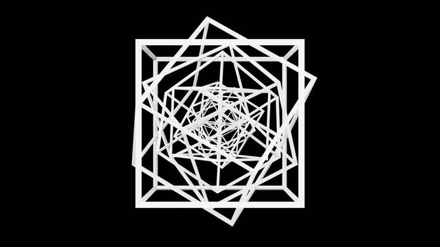 A wireframe cube element rotates (Loop).