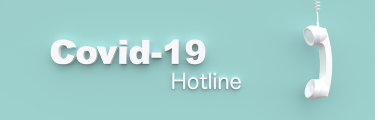 Hotline Landline telephone in front of a color wall background. Corona Covid-19 Virus concept - 3D Rendering.