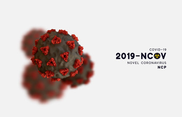 Novel Coronavirus (2019-nCoV). Virus Covid 19-NCP. Coronavirus nCoV denoted is single-stranded RNA virus. Background with realistic 3d black and red viruses cells. SARS-CoV2. vector illustration.