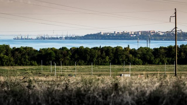 Single-frame shooting. View of the city of Taganrog and Taganrog Bay.. Taganrog, Rostov region. Russia.