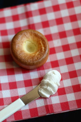 Obraz na płótnie Canvas Homemade yorkshire pudding and cream cheese. Selective fcous.