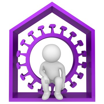 Stay home quarantine isolation sign purple symbol Coronavirus Covid-19 icon 3d