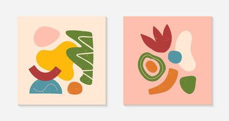 Set of creative universal artistic cards.Modern vector illustrations with hand drawn organic shapes and textures.Trendy contemporary design for prints,flyers,banners,brochures,invitations,covers.