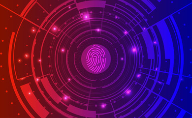 Biometric identification. Futuristic data panel with fingerprint scanner, illustration