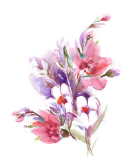 Watercolor Hand Painted Illustration of Flowers Bouquet. 