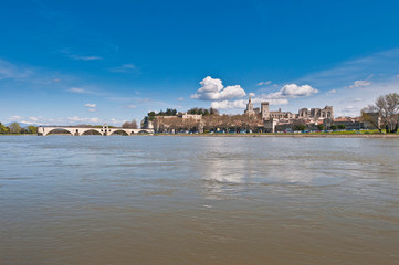 Avignon from the other shore of the Rhone River, France