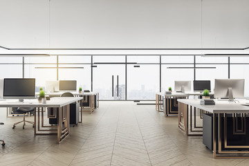 Spacious office interior with city view