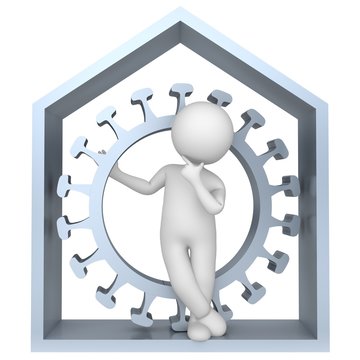 Pandemic virus disease research sign symbol epidemic science bacterium silver molecule white stick figure man person sientist researcher Covid-19 Coronavirus flu infection 3d render