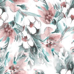 Seamless Pattern of Flowers Bouquet. Watercolor Hand Painted Background.