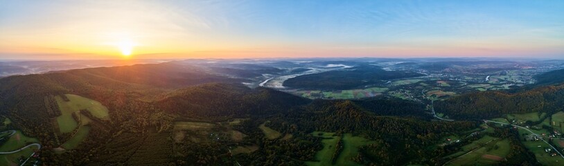 Colorful sunset in a beautiful mountainous area during amazing summer.