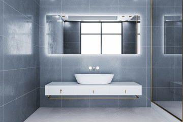 Contemporary loft bathroom with mirror on wall