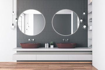 Contemporary loft bathroom interior with two mirror