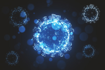 Blue germ virus bacteria 2019-nCov.
