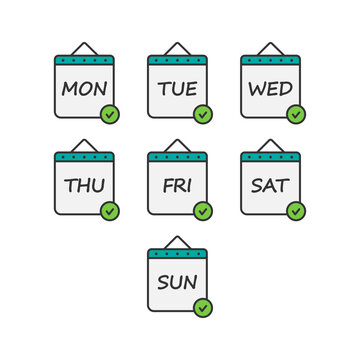 Days of the week icon set. Daily calendar flat design isolated on white background. Vector illustration