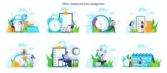 Obraz premium Business people work effectivity and planning set. Productive time