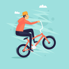 Man rides a BMX. Sport. Flat design vector illustration.