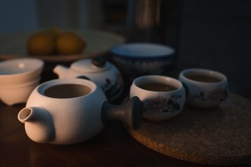 Chinese tea cups and pots in nice light. Tea set