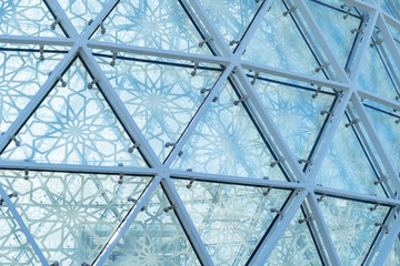 Spiral of construction architecture structure. Glass facade design of Sheikh Zayed Grand Mosque...