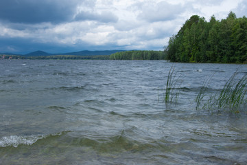 Lake and blue sky. Background