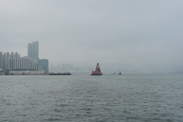 boats in the harbor in Hong Kong 