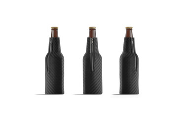 Blank black collapsible beer bottle koozie mock up, isolated