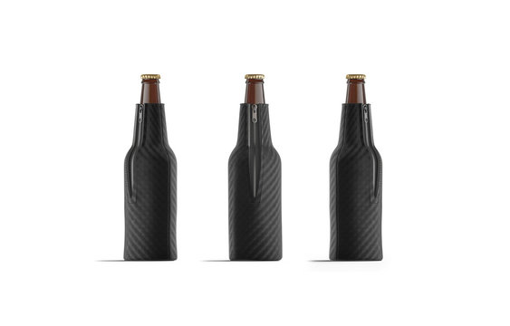 Blank black collapsible beer bottle koozie mock up, isolated