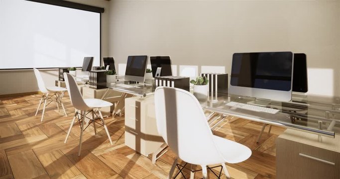Office business - beautiful big room office room and conference table, modern style. 3D rendering