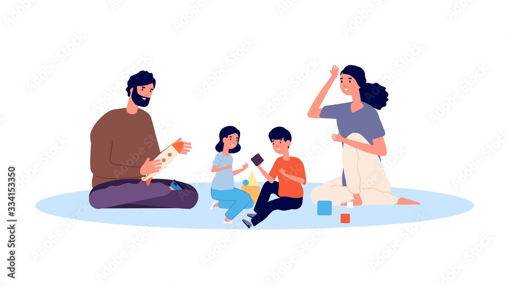 Canvas Prints parenthood concept. happy family playing. mother father son and daughter vector characters. mother a