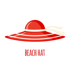 Vector Red Beach hat icon in flat style isolated on white background.