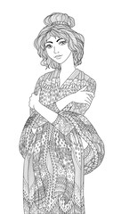 Coloring book for adults with beautiful lady in the empire style