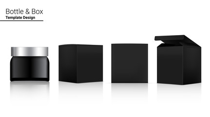 Glossy Jar Bottle Mock up Realistic Cosmetic and 3 Dimensional Box for Whitening Skincare and Aging anti-wrinkle merchandise on White Background Illustration. Health Care and Medical Concept Design.