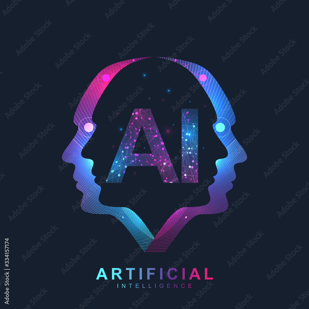 Aufkleber Artificial Intelligence Logo Plexus effect. Artificial Intelligence and Machine Learning Concept. Vector symbol AI. Neural networks and another modern technologies concepts. Technology sci-fi concept.
