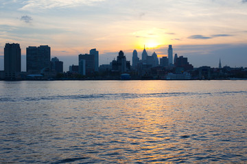 Skyline of downtown Philadelphia at sunset, Pennsylvania, United States.
