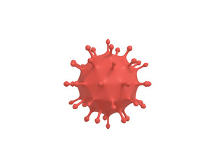 3D rendering minimalistic red cartoon virus under the microscope, 2019-nCoV coronavirus infection bacterium on a white background.