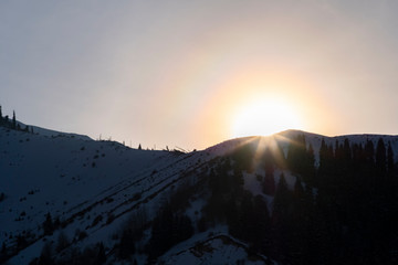Winter mountains covered with snow landscape. Tien shan mountains in winter.