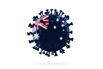 Model of COVID-19 coronavirus colored in national Australia flag, concept of pandemic spreading, medicine and healthcare. Worldwide epidemic with growth, quarantine and isolation, protection.