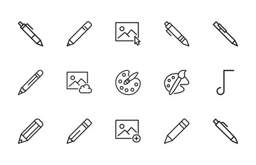 Set of art related vector line icons.