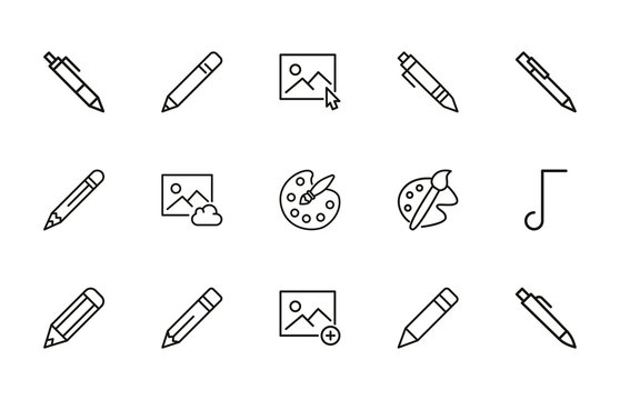 Set of art related vector line icons.