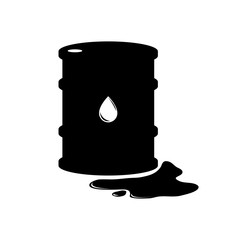 Vector sign of oil. Black symbol petroleum isolated on white background. Barrel silhouette and spot liguid. Industry of exploration, illustration. Petrochemical and market.